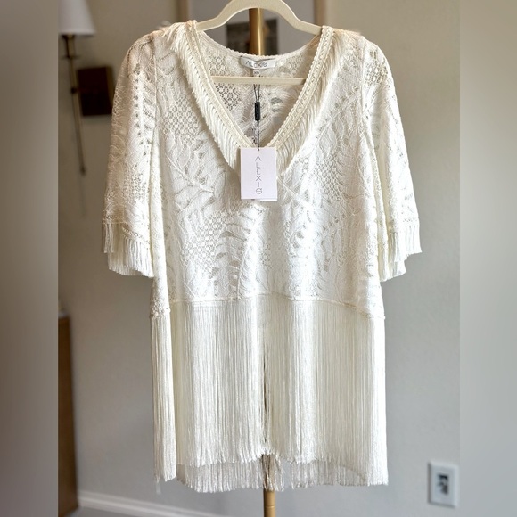 Alexis Ronan Cream White Lace Boho Top with Fringe- Size XS - Picture 1 of 6